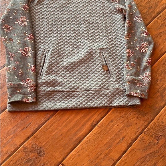 Maurice Gray Quilted Hoodie with Floral Sleeves - Size Small - Picture 3 of 7